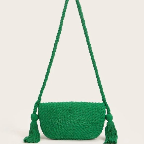 Bohemian Design Tassel Detailed Flap Saddle Bag  GREEN - Picture 5 of 10